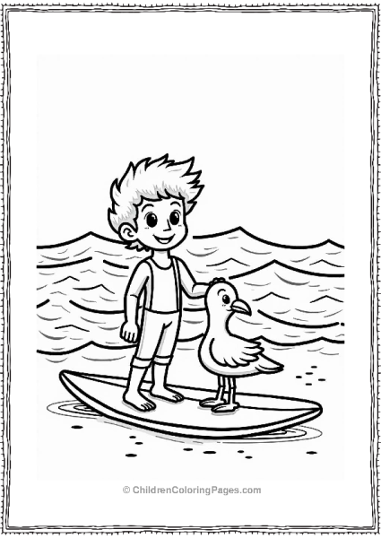 Surfer And Seagull At The Beach Free PDF Printable