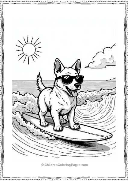 Surfing Dog On A Wave Free PDF Printable