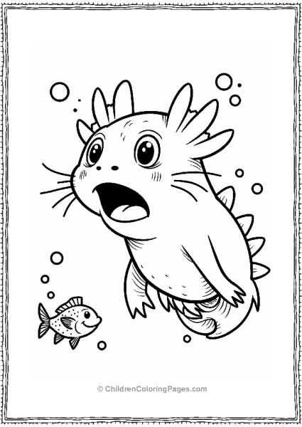 Surprised Axolotl With Bubbles Free PDF Printable