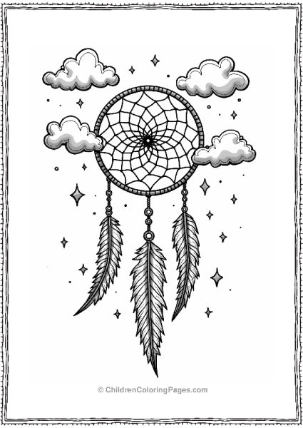 Surreal Dreamcatcher With Floating Clouds Free PDF Printable