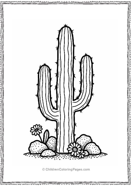 Tall Saguaro Cactus Among Desert Flowers Free PDF Printable