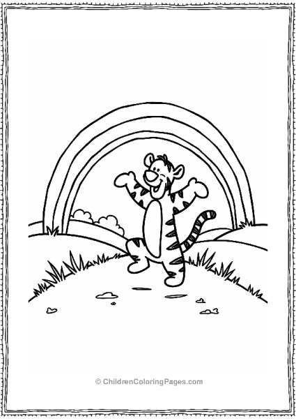 Tigger Bouncing Under A Rainbow Free PDF Printable