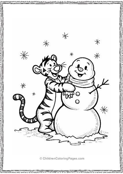 Tigger Building A Snowman In Winter Free PDF Printable