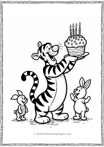 Tigger Celebrating With A Giant Cupcake Free PDF Printable