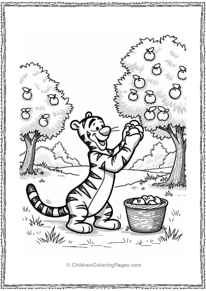 Tigger Collecting Apples In Autumn Free PDF Printable