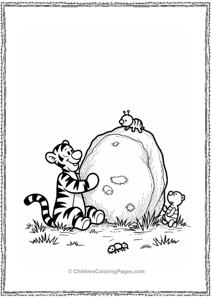 Tigger Examining A Funny Shaped Rock Free PDF Printable