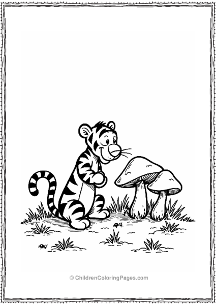 Tigger Exploring A Mushroom Patch Free PDF Printable