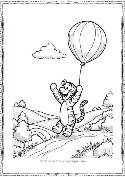 Tigger Floating With A Balloon Free PDF Printable