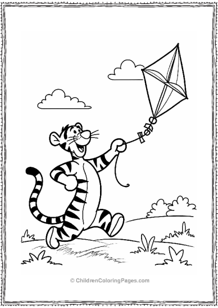 Tigger Flying A Kite In A Sunny Field Free PDF Printable