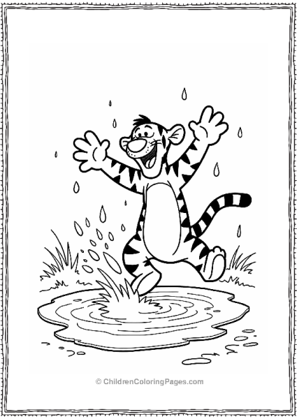 Tigger Jumping In A Puddle Free PDF Printable