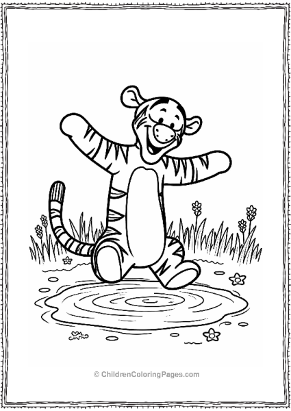 Tigger Jumping Into A Puddle Free PDF Printable