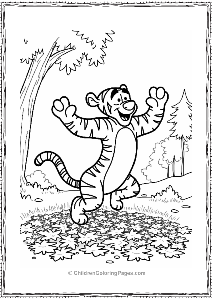 Tigger Jumping Into Autumn Leaves Free PDF Printable