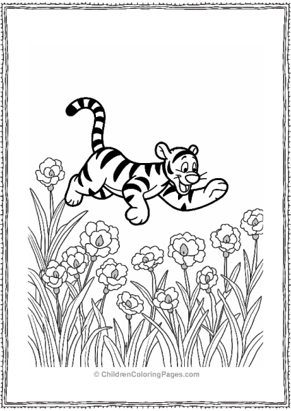 Tigger Leaping Through Flowers Free PDF Printable