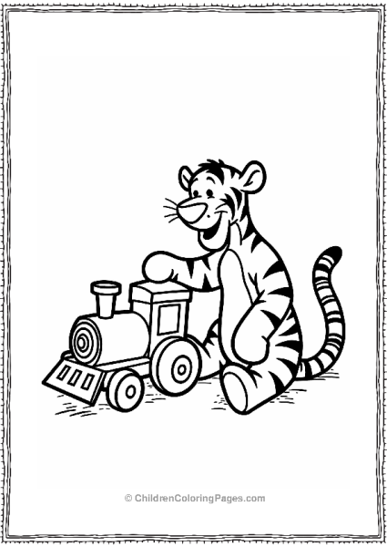 Tigger Playing With A Toy Train Free PDF Printable