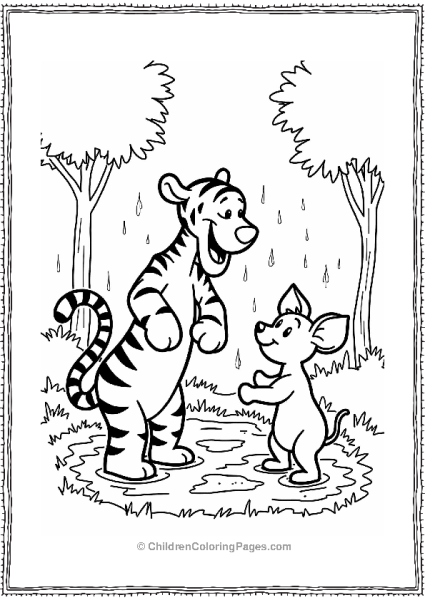 Tigger Splashing Friends In The Rain Free PDF Printable