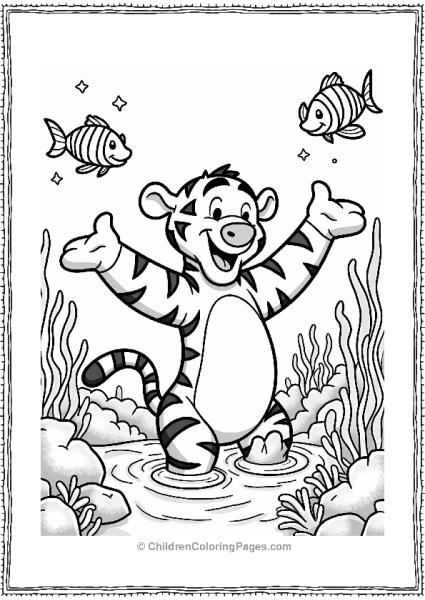 Tigger Splashing In A Dreamy Ocean Free PDF Printable