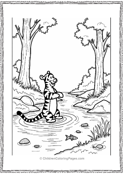 Tigger Splashing In A Forest Stream Free PDF Printable