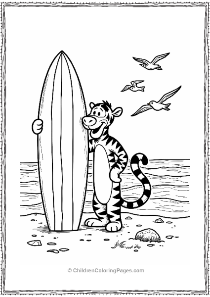 Tigger Surfing On The Beach Free PDF Printable