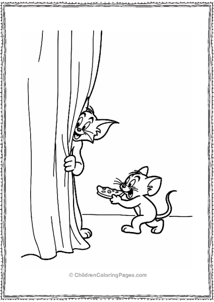 Tom Hiding Behind Curtain With Jerry Sneaking By Free PDF Printable