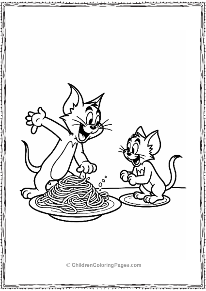 Tom Slipping On Spaghetti While Baby Tom Giggles Free PDF Printable