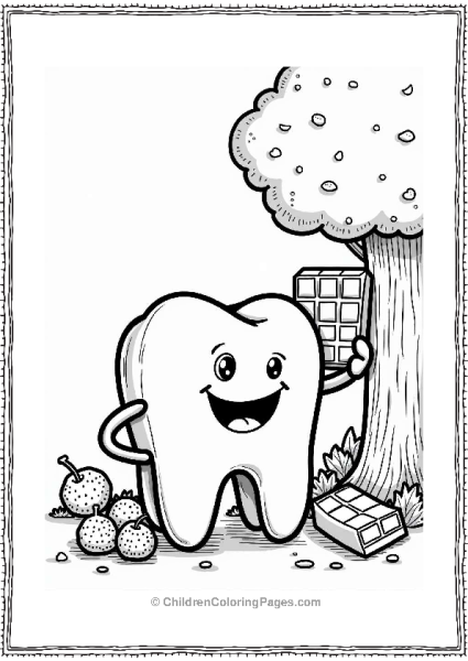 Tooth Character Playing With Healthy Snacks Free PDF Printable