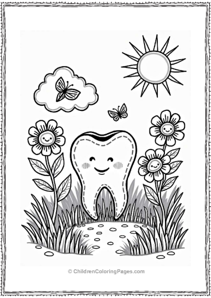 Tooth Themed Garden Coloring Page Free PDF Printable