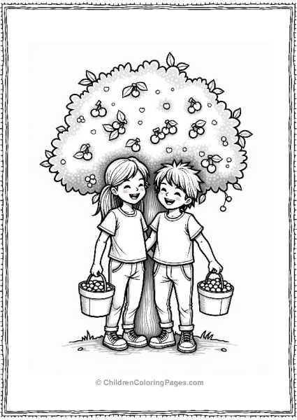 Two Friends Picking Cherries Free PDF Printable