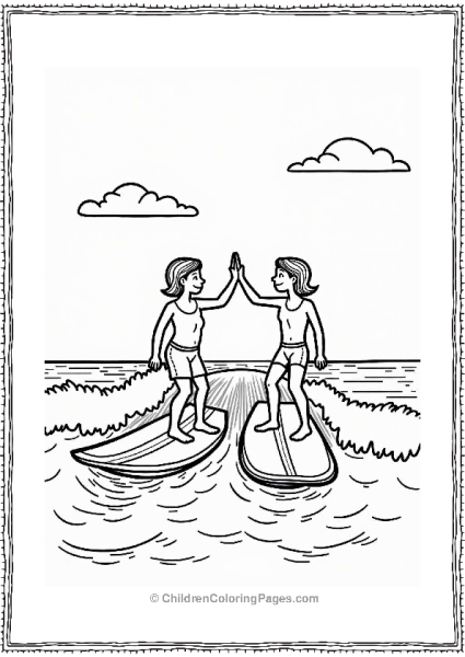 Two Friends Surfing At The Beach Free PDF Printable