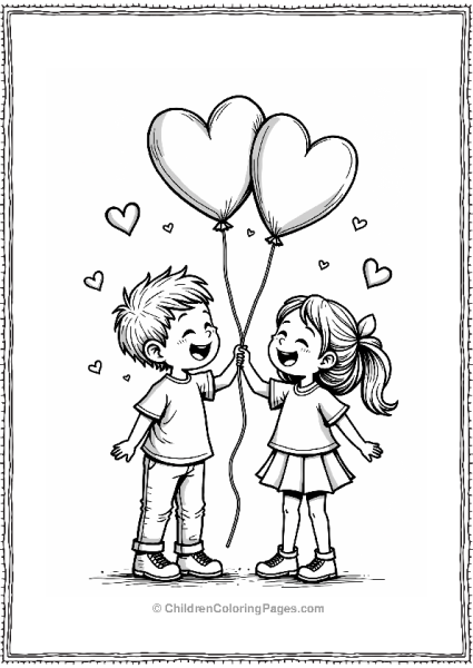 Two Friends With Heart Balloons Free PDF Printable