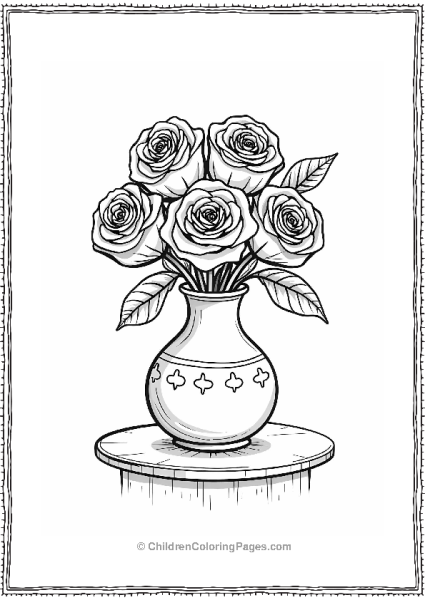 Vase Of Roses On A Table Free PDF Printable