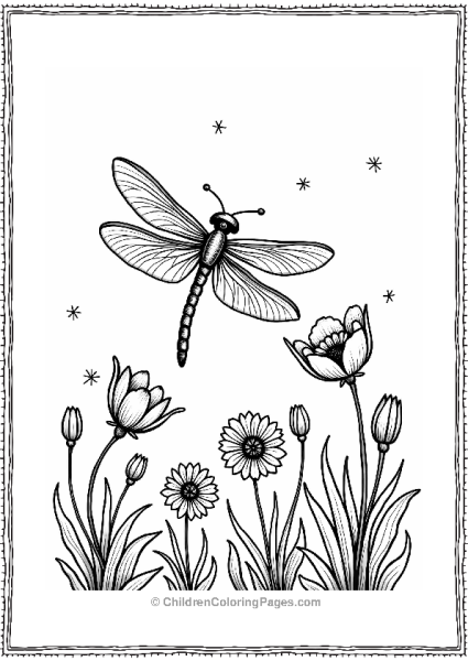 Whimsical Dragonfly Among Wildflowers Free PDF Printable