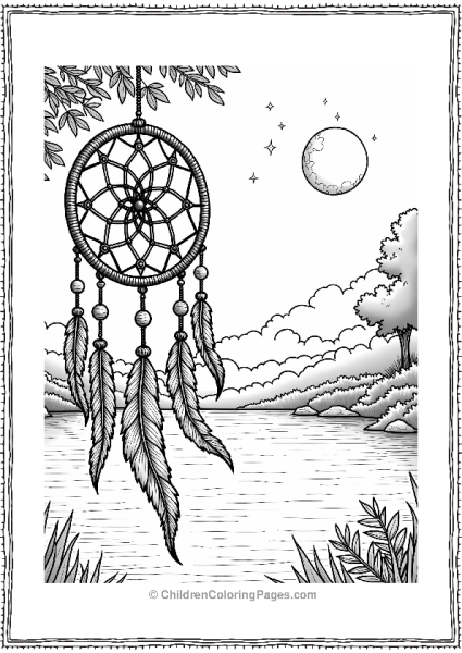 Whimsical Dreamcatcher By A Moonlit Lake Free PDF Printable