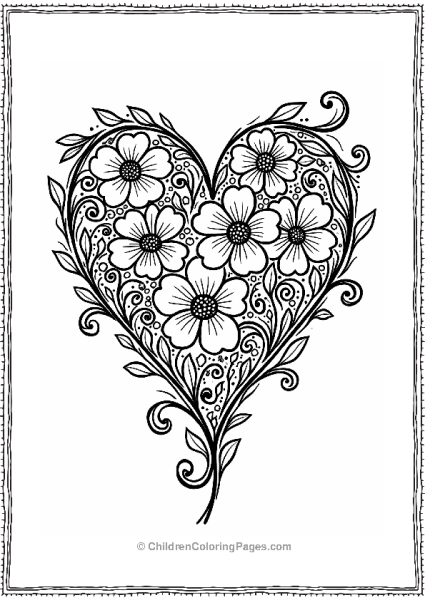 Whimsical Heart Design With Vines And Flowers Free PDF Printable