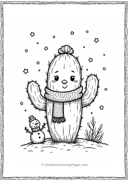 Winter Cactus With Snowman Free PDF Printable