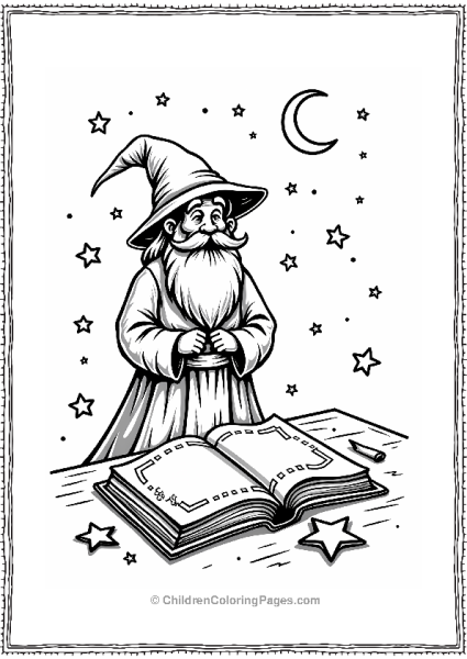 Wizard And Ancient Tome With Stars Free PDF Printable