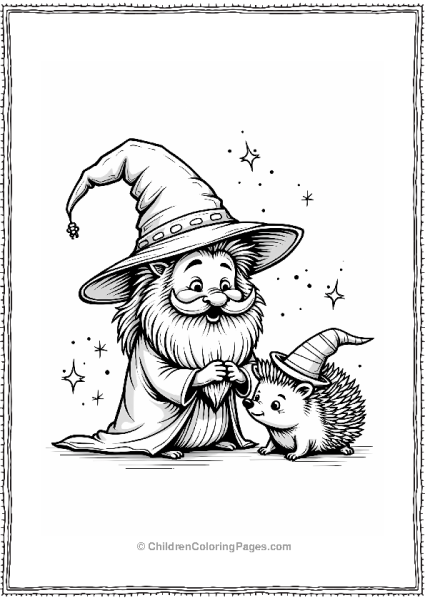 Wizard And Hedgehog In A Magical Scene Free PDF Printable