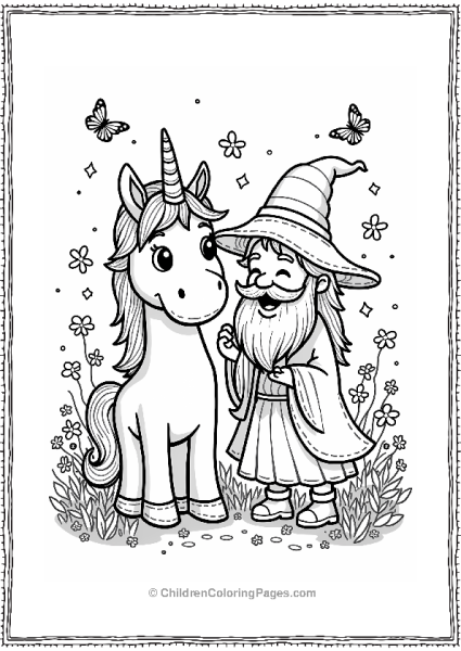 Wizard And Unicorn In A Joyful Scene Free PDF Printable