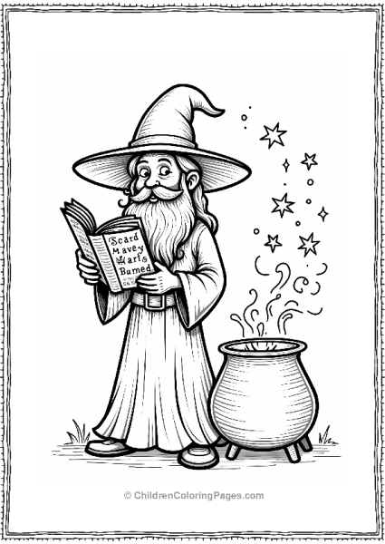 Wizard With Potion Book And Cauldron Free PDF Printable