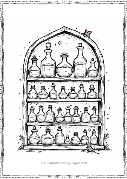 Wizard’s Potion Shelf With A Curious Mouse Free PDF Printable