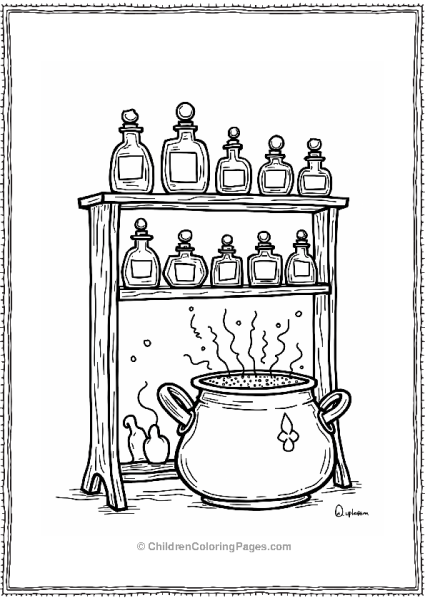 Wizard’s Potion Shelf With Cauldron Free PDF Printable