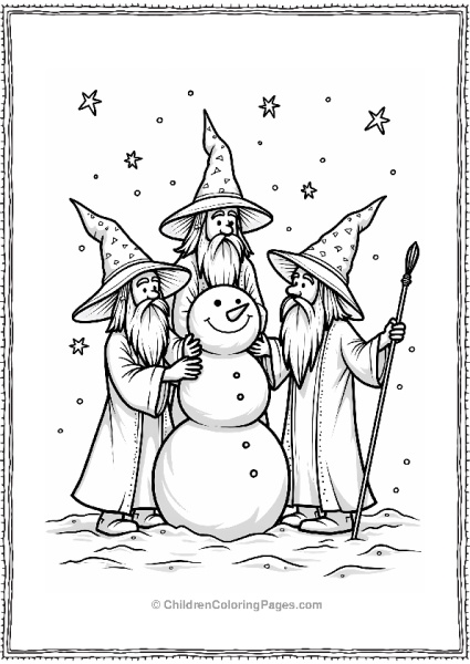 Wizard Building A Snowman In Winter Free PDF Printable