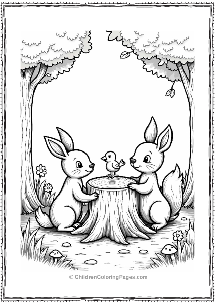 Woodland Animals Around A Magical Tree Stump Free PDF Printable