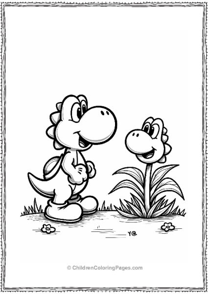 Yoshi And Piranha Plant In A Flower Patch Free PDF Printable