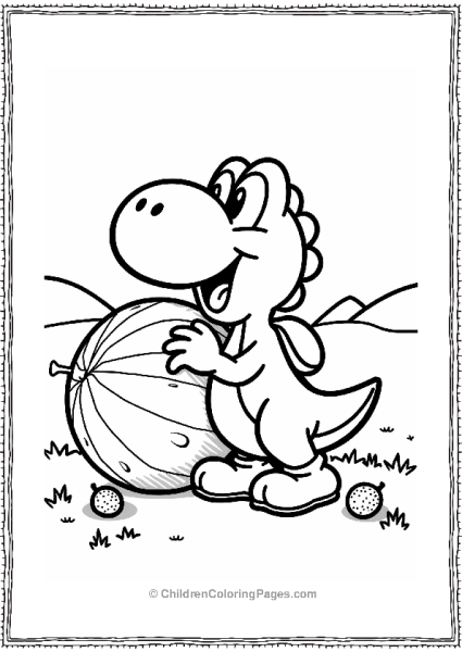 Yoshi Enjoying Fruit Under Simple Hills Free PDF Printable