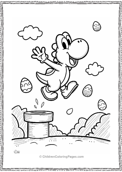 Yoshi Leaping Above A Warp Pipe Free PDF Printable