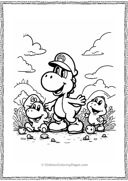 Yoshi With Shy Guys In A Sunny Meadow Free PDF Printable