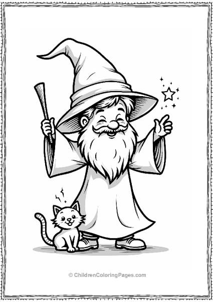 Young Wizard With Playful Cat Free PDF Printable