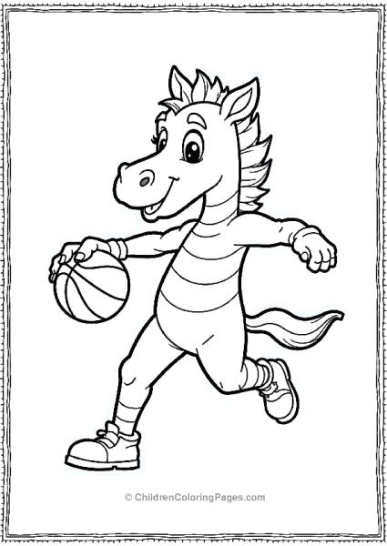 Zebra Mascot Dribbling A Basketball Free PDF Printable