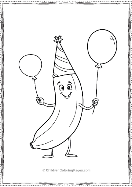 A Banana Wearing A Party Hat And Holding Balloons Free PDF Printable