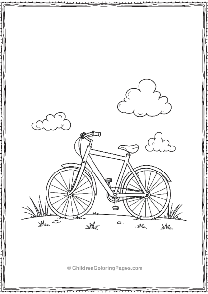 A Bicycle Parked On A Grassy Hill With A Tree Free PDF Printable